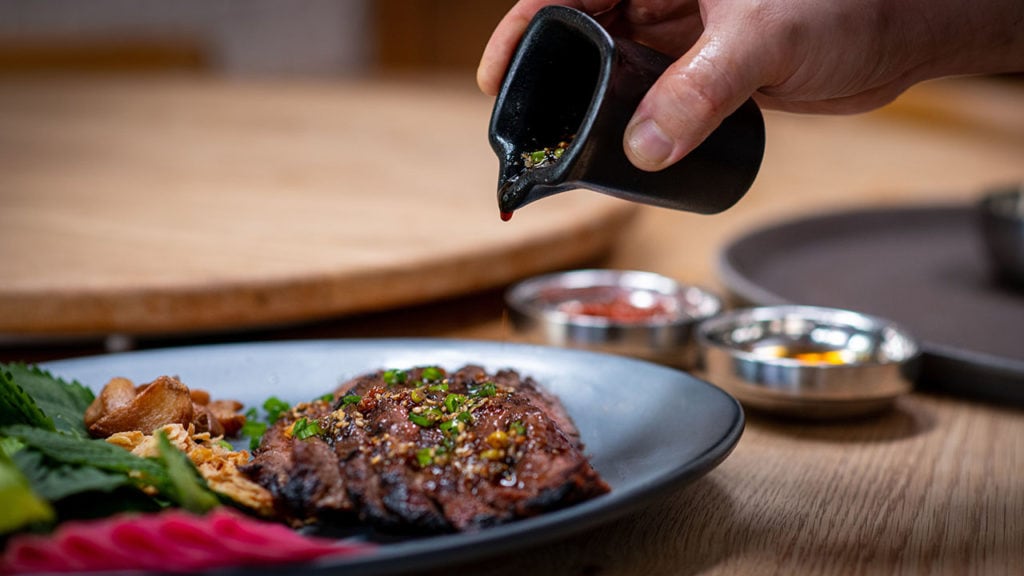 flank steak ssam board anju