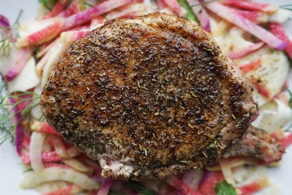 herby pork chops and slaw