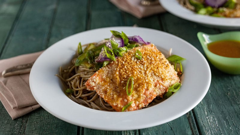 sesame salmon with soba noodles
