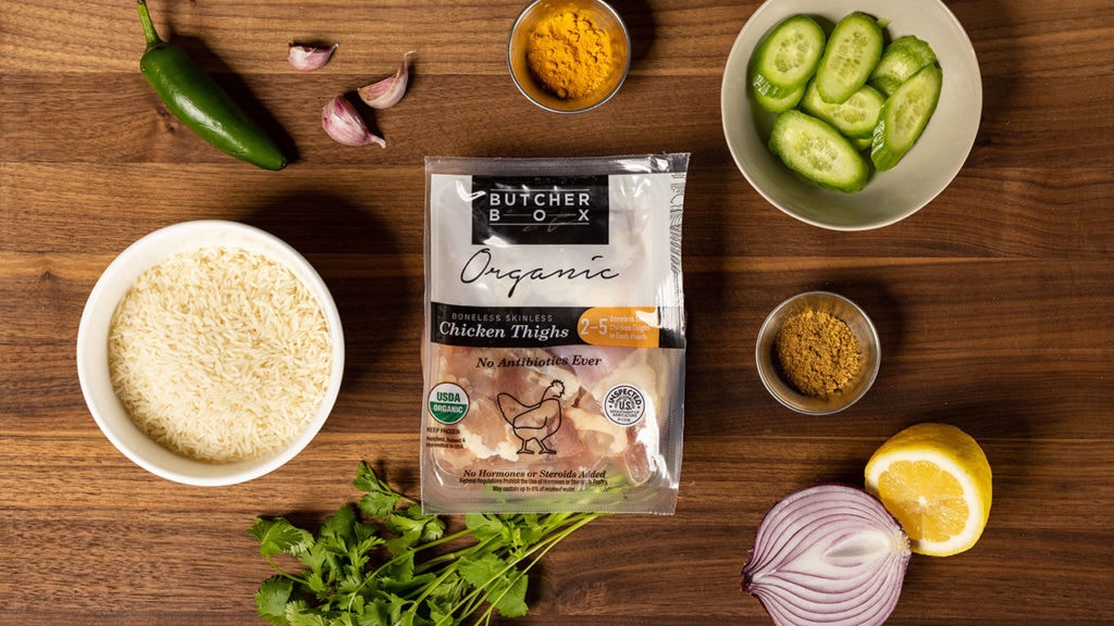 ingredients for roasted chicken thighs and rice