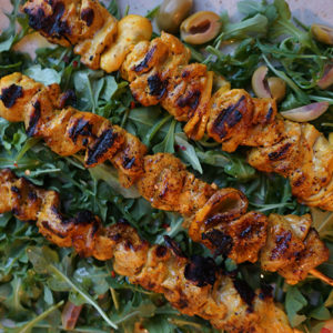 lemon marinated chicken thighs on skewers