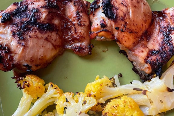 miso chicken thighs with cauliflower