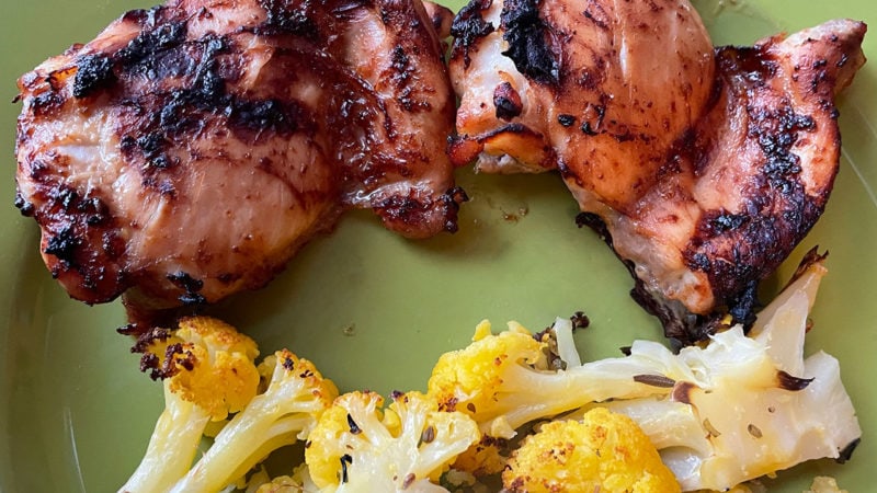 miso chicken thighs with cauliflower