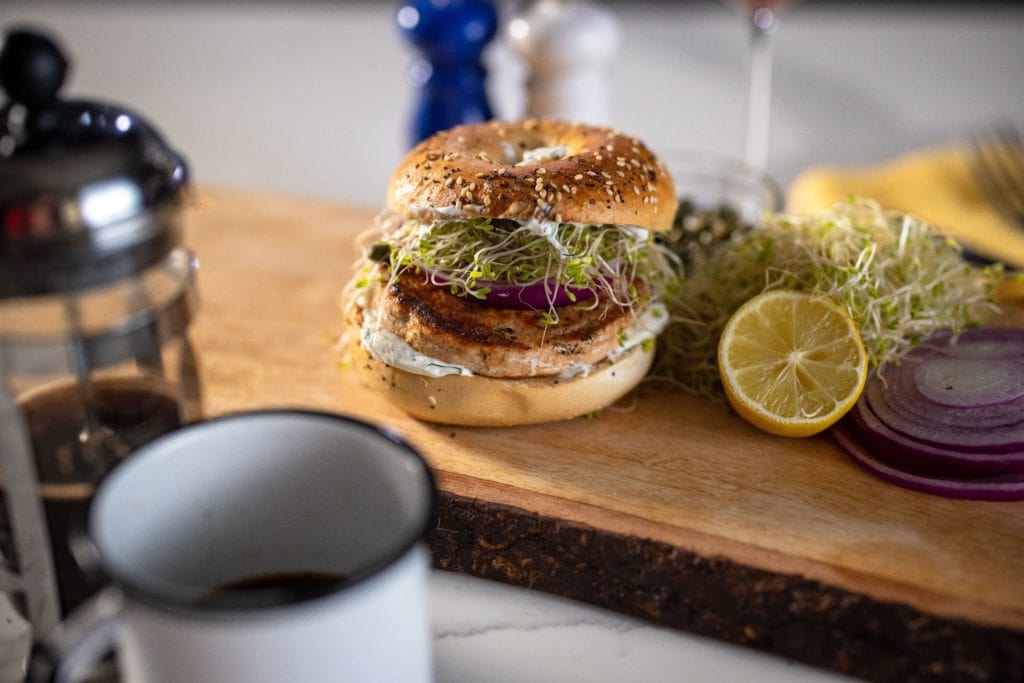 salmon burger on a bagel