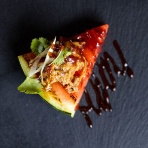 pulled pork on a watermelon