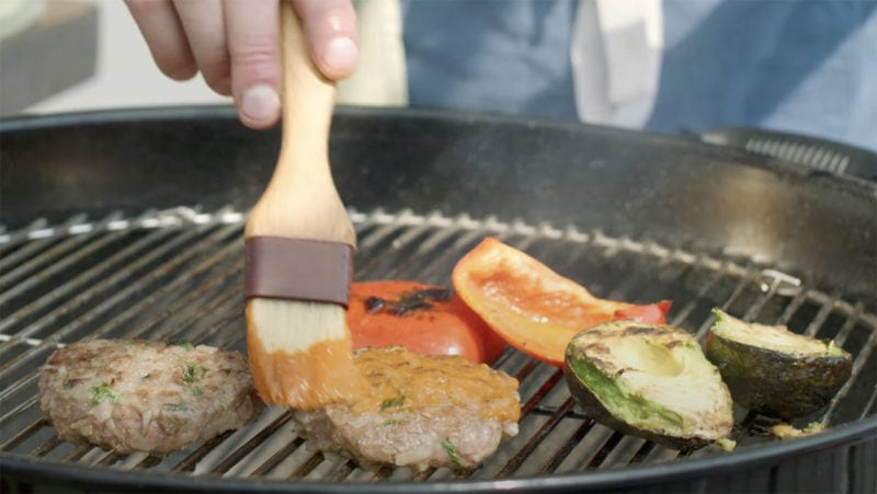 mango barbecue sauce on burger with peppers and avocado