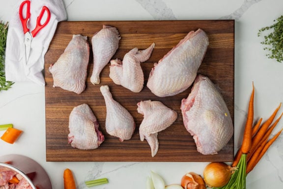 turkey cut into eights for roasting or braising