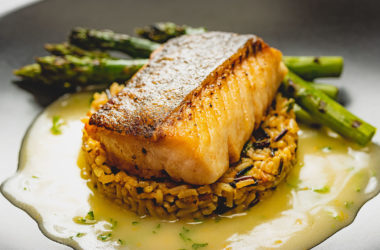 sablefish and white wine sauce with rice