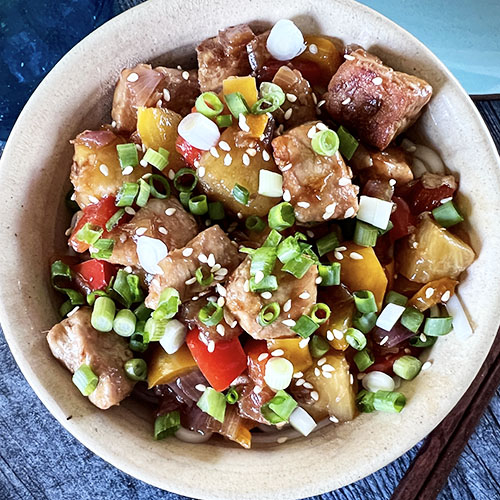 pineapple pork soba noodle bowl