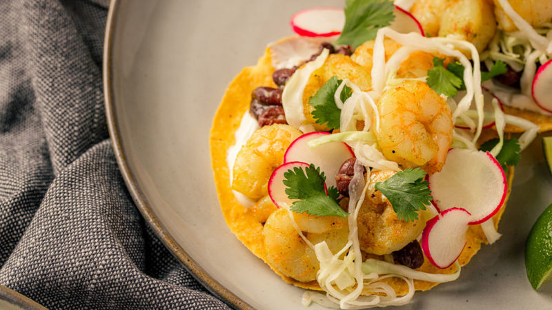 shrimp and bean tostada