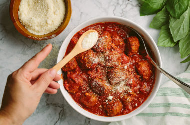 Marinara meatballs in a bowl ready to eat.