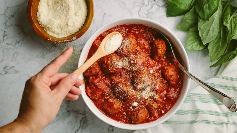 Marinara meatballs in a bowl ready to eat.