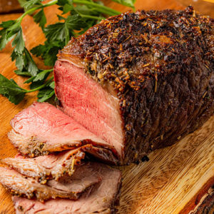 sliced top sirloin cap picanha roast