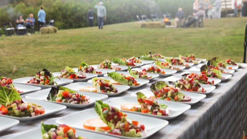 multiple salads lined up for a group cookout