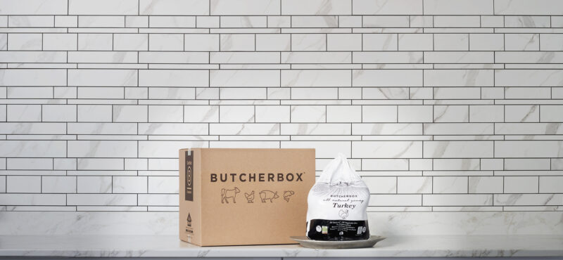 a butcherbox box with packaged turkey