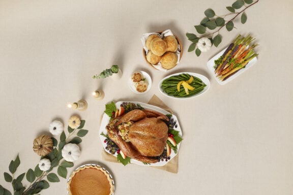 A decorative, yet simple Thanksgiving table.