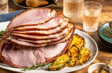 sliced ham on a plate